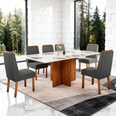 Imagem de Sala de Jantar 160x80 Stilo Vidro 6 Cadeiras Bom Pastor, Nogal/Off BP 
