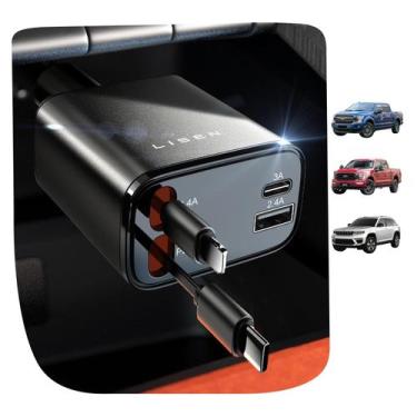 Imagem de Carregador veicular LISEN retrátil 4 em 1 USB-C rápido rosa