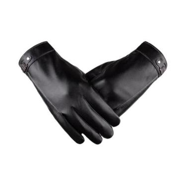 Imagem de Luvas Térmicas De Couro Pretas Para Homens, Quentes Para O Inverno, À 