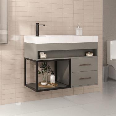 Imagem de Armário de Banheiro New 2 Gavetas com Cuba 100% Mdf Cimento - Belizze Móveis