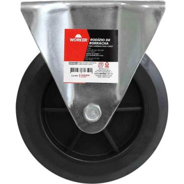 Imagem de Rodízio de Borracha 4 Carrinho de Carga 70kg Base Fixa Aço Zincado Preto Worker