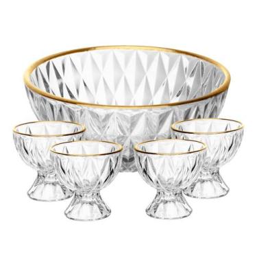 Imagem de Conjunto 5 Peças Bowl e 4 Taças de Sobremesa Diamond com Fio - Lyor