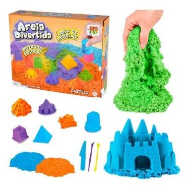 Imagem de Areia Mágia De Modelar Brinquedo Massa + Moldes Castelo 300g colorida 