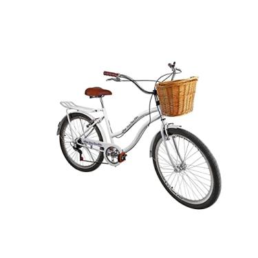 Imagem de Bicicleta aro 26 Feminina com cesta vime 6 machas Branco