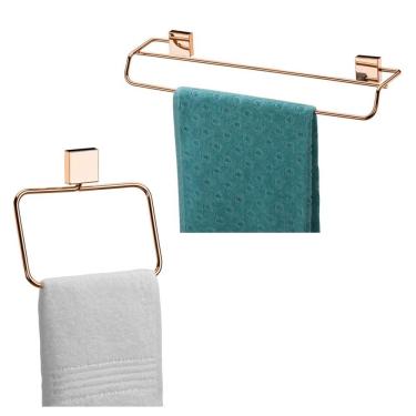 Imagem de Kit Toalheiro Duplo + Porta Toalha Argola - 7508RG Rosé Gold Future