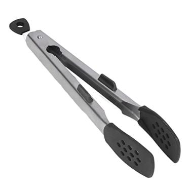 Imagem de Pinça de cozinha, pinças de alimentos de aço inoxidável espessas com pontas de silicone, pinças de servir antiderrapante para cozinhar, pinças de alimentos para churrasco para grelha de comida e salada para assar na cozinha (preto)