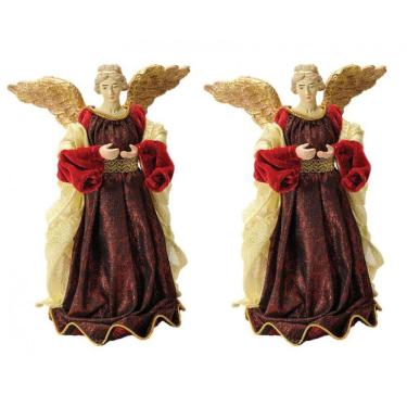 Imagem de Kit Anjo Natal Plus Seda 25cm Vinho c/ Dourado 2 unidades