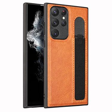 Imagem de Capa para Galaxy S22/S22+/S22 Ultra com suporte para caneta S, capa de couro PU padrão de crocodilo meio embrulhada com proteção de câmera slim fit capa à prova de choque, amarelo, S22 15,4 cm