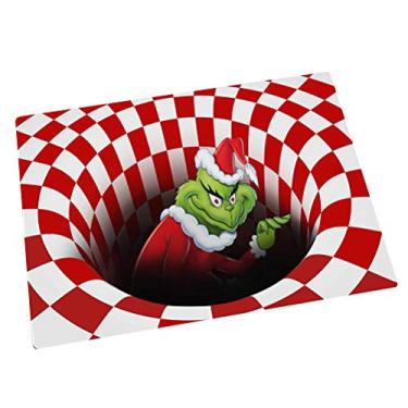 Imagem de Capacho de ilusão decoração de Natal capacho antiderrapante 3D Papai Noel em buraco sem fundo área de ilusão óptica tapete de ilusão visual tapete macio tapete macio (vermelho, 60 cm x 90 cm)