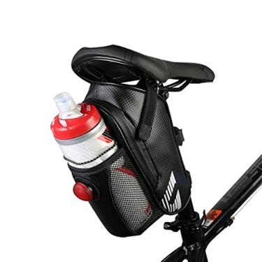 Imagem de MOOZO Bolsa de sela, impermeável, bolsa de assento de bicicleta, suporte para garrafa de água, Mountain Road MTB bolsa sob o assento bolsa de armazenamento de ferramentas de reparo bolsa de armazenamento bolsa de ciclismo com luz traseira acessórios de equitação (preto)