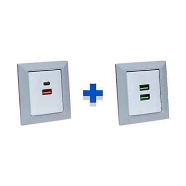 Imagem de Kit Espelhos Tomadas Duplo Chanf com 2usb 3.5A e 2 Usb 4.9A COR:CINZA