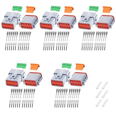 Imagem de Deutsch DT Grey Conectores de 12 pinos 5 conjuntos, conector de fio elétrico à prova d'água com contatos sólidos e plugue de vedação para caminhões, veículos off-road, construção, agricultura, fuzileiros navais, motocicletas
