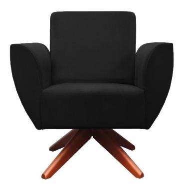 Imagem de Poltrona Base Giratória De Madeira Amamentação Veludo Preto