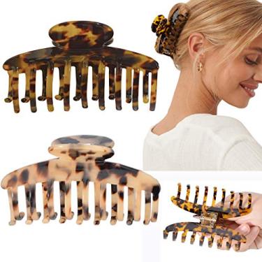 Imagem de Clipes de cabelo Big Claw de 9,5 cm, banana, tartaruga, para mulheres, meninas, cabelo fino, design francês, estampa de oncinho, clipes de cabelo forte para cabelos grossos, 2 cores disponíveis (2 pacotes)