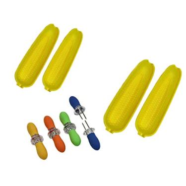 Imagem de Conjunto de 12 suportes e pratos de milho com tampa de cobre – Conjunto de 4 pratos de milho na cobertura e 8 peças. Suporte de milho macio Jumbo na cova/espetos