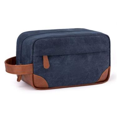 Imagem de Vorspack Kit de higiene pessoal para homens, bolsa de barbear de lona resistente à água para viagens, Azul marinho, One Size