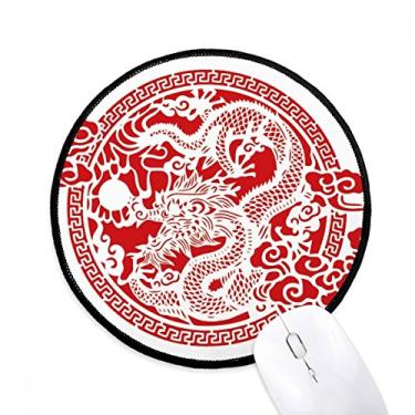 Imagem de Mouse pad abstrato animal dragão vermelho chinês tapete redondo para computador