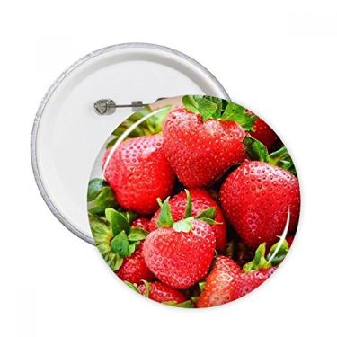 Imagem de Broche redondo com imagem de morango vermelho fresco, broche com emblema de botão para decoração 5 peças