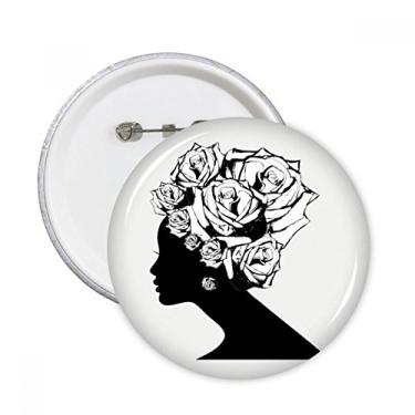 Imagem de Decoração feminina rosa preta e branca flor alfinetes redondos crachá botão emblema acessório 5 peças