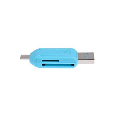 Imagem de Leitor De Cartão De Memória Adaptador OTG USB Notebook Computador Micro USB Tablet Celular Arquivos De Cartão SD Micro SD Portátil Plug And Play LINHA PREMIUM DUPIN (Azul)
