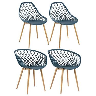 Imagem de Loft7, Kit - 2 cadeiras Clarice Nest com braços + 2 cadeiras Cloe - Azul petróleo