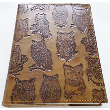 Imagem de Caderno de couro feito à mão recarregável diário em relevo com coruja