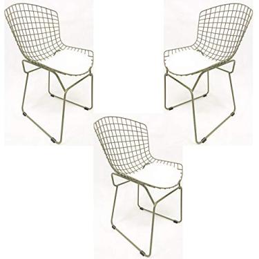 Imagem de Kit 3 Cadeiras BERTOIA cor Rato assento branco - Poltronas do Sul