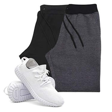 Imagem de KIT 2 Bermudas Masculina Moletom Conforto + Tenis Masculino Academia YZI - Bermudas Preto/Grafite M - Tenis Branco - 44