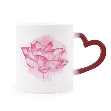 Imagem de Caneca rosa aquarela flor lótus planta sensível ao calor caneca vermelha muda de cor