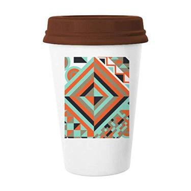 Imagem de Caneca de cerâmica com estampa geométrica de losango verde para copo de café