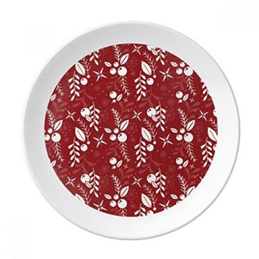 Imagem de Prato de Natal decorativo branco padrão vermelho de porcelana salver louça de jantar
