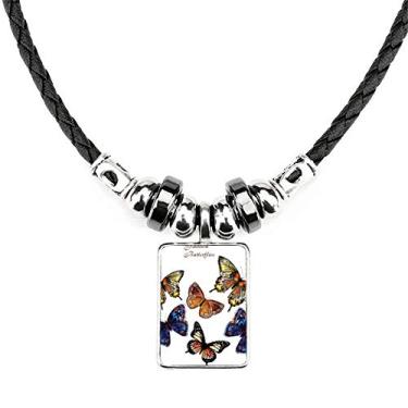 Imagem de DIYthinker Colar com asas de borboleta, joias, torque, pingente de corda de couro