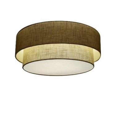 Imagem de Plafon Cilíndrico Cúpula Tecido Dupla 25/60x50 cm, Vivare Iluminação, Plafon3024 RST, Rustico Bege, Grande