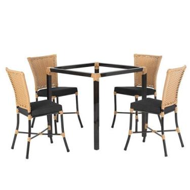 Imagem de Sala De Jantar 1 Mesa Quadrada Sem Tampo Com 4 Cadeiras Em Aluminio In