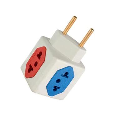 Imagem de Adaptador Benjamin Cubo 3D Com 3 Entradas de Tomada 10 Amperes E 1 Entrada de Tomada 20 Amperes Colorido Vermelho Azul Plug Padrão Novo 3 Pinos PREMIUM ONYK
