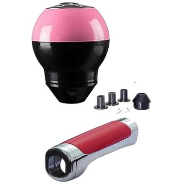 Imagem de Manopla bola cambio rosa preto honda fit com Capa aplique de freio vermelho cromado