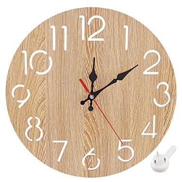 Imagem de Relógio de parede redondo de madeira Wnvivi de 31 cm, relógio de parede grande vintage estilo europeu, relógio de parede decorativo pendurado em círculo para escritório doméstico(Bege)
