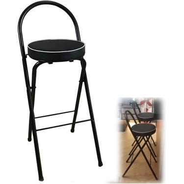 Imagem de Banco de bar dobrável de 28 polegadas/70 cm com encosto, banco redondo acolchoado de couro artificial com altura de balcão dobrável, banco dobrável portátil, cadeira alta para cozinha intern