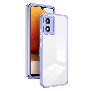 Imagem de XINYEXIN Capa transparente para Motorola Moto E13, capa protetora transparente à prova de choque com borda colorida, TPU + PC bumper capa de telefone de proteção total - roxo