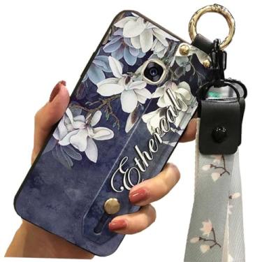 Imagem de 1 peça de tiras de suporte de pulso impressas em flores TPU silicone gel capa traseira para celular para Samsung Galaxy A7 2017 (flor superior)