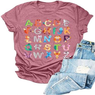 Imagem de Camiseta feminina professora vida ABC alfabeto elemento animal impressão gráfico camiseta presente professor camiseta ensino, Rosa - 2, G