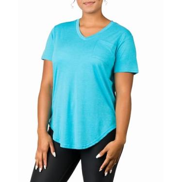 Imagem de SepiMeli camisetas femininas plus size, manga curta, gola V, casual, básica, túnica, Azul claro, 3G
