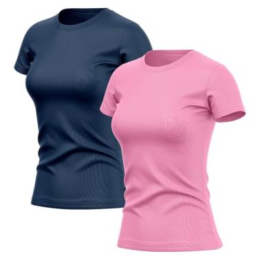 Imagem de Diva Outlet, Kit 2 Camisetas Feminina Dry Básica Lisa Proteção Solar UV Térmica Blusa Academia Esporte Camisa Tamanho:M;Cor:Rosa/Azul