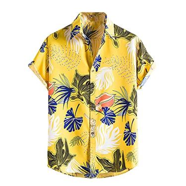 Imagem de Camiseta de praia masculina verão outono manga curta havaiana tropical camiseta masculina 2024 moda ajuste regular Y2K, X-65 amarelo mostarda, G