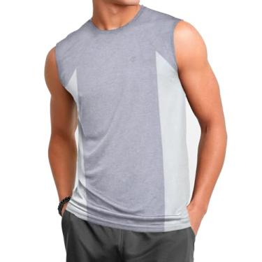 Imagem de Champion Camisetas masculinas sem mangas grandes e altas - camisetas masculinas de algodão musculosas, regata de jérsei muscular, Cinza mesclado/branco, 5X