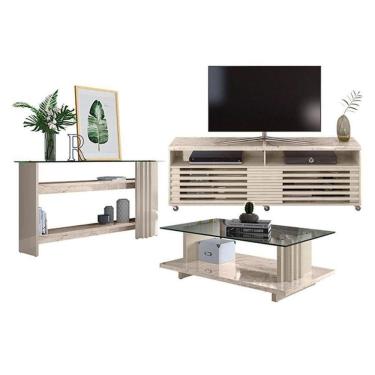 Imagem de Rack Bancada Com Aparador E Mesa De Centro Frizz Cross Calacata Off White - Madetec