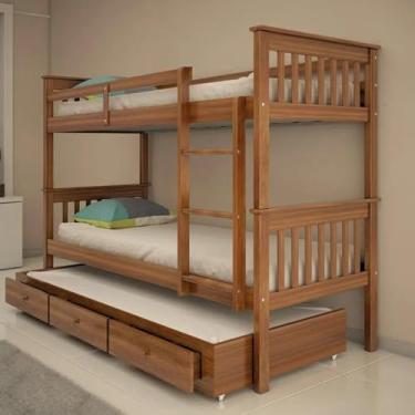 Imagem de Treliche De Madeira Solteiro com 3 Gavetas de Exclusivo Woodstore (Castanho)