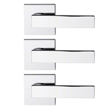 Imagem de Puxadores de porta de cristal Gobrico para quarto, porta de banheiro, fechaduras internas, maçanetas com trava, Quadrado, Dummy (Screws Invisible), Chrome