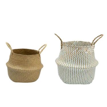 Imagem de Kit 2 cestos organizadores multiuso decorativo branco e natural seagra