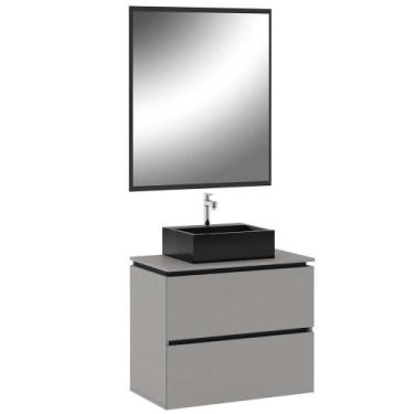 Imagem de Conjunto Banheiro Gabinete 80cm 03 Gavetas Cuba 45x37 E Espelho Urban 